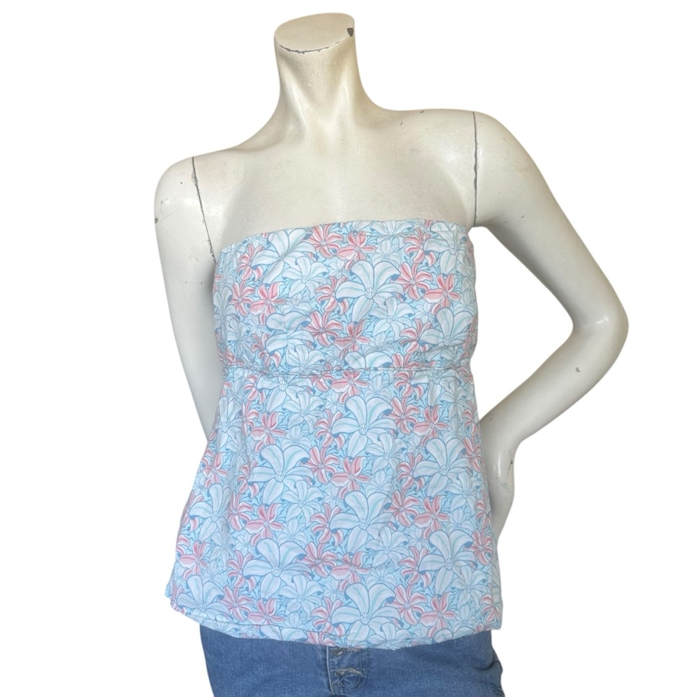 Vineyard Vines Baby Blue & Pink Floral Print Preppy Strapless Tube Top Size 12